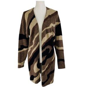 Outlander VINTAGE Petite Brown  Lambswool Angora Long Open Front Cardigan - EUC